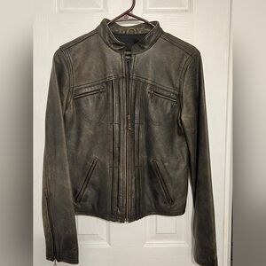 American Eagle Outfitters Women's Dark Brown Leather Bomber Jacket Size S